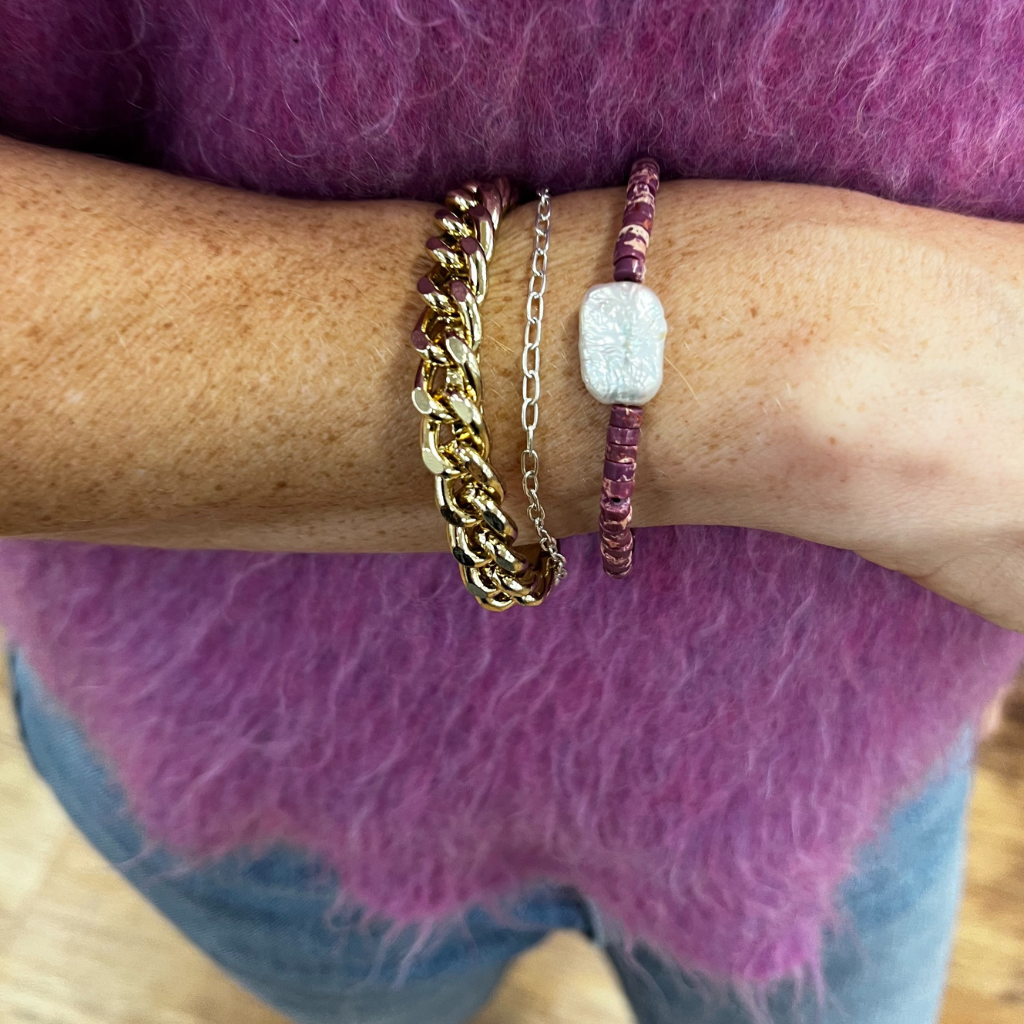 Beaded Pearl + Cerise Bracelet